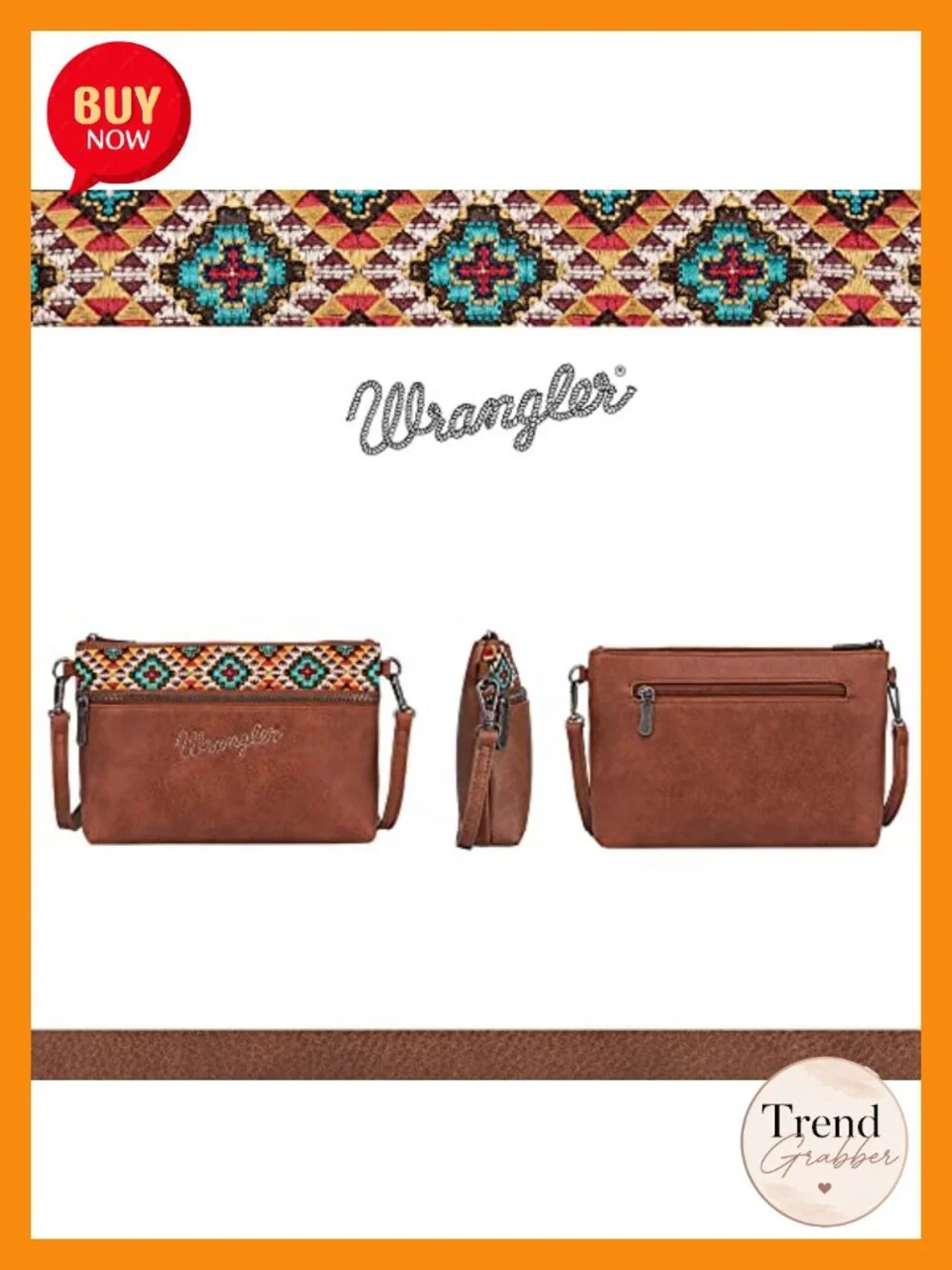 Wrangler Western Tapestry Embroidered Crossbody Clutch Wristlet Purse